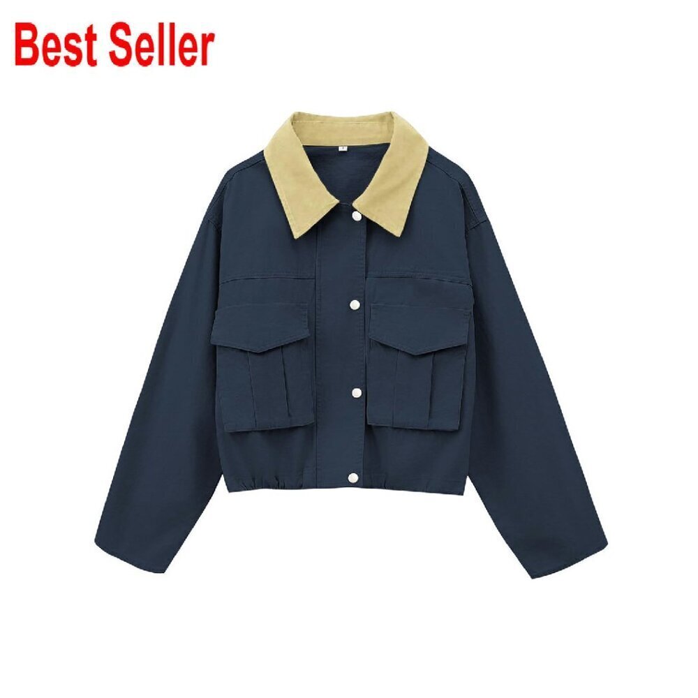 Cropped Zip Up Bomber Jacket Lightweight Oversized Utility Casual Coats